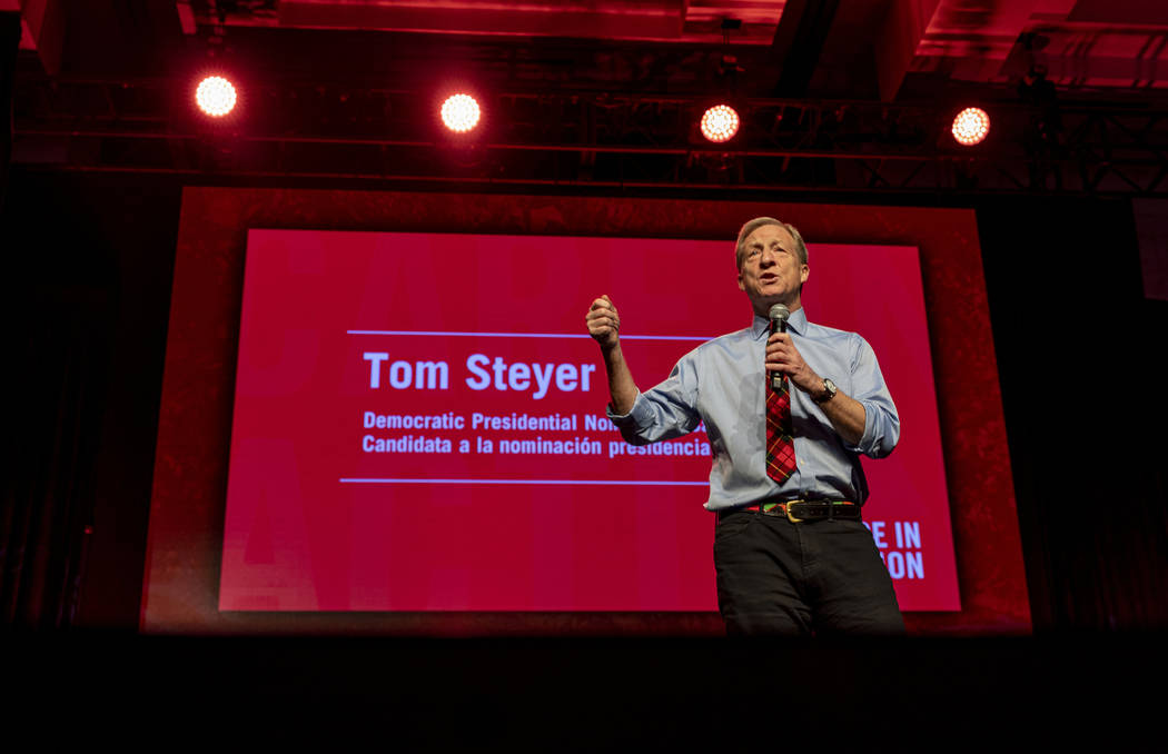 Democratic presidential candidate Tom Steyer speaks during a Care in Action Domestic Worker mee ...