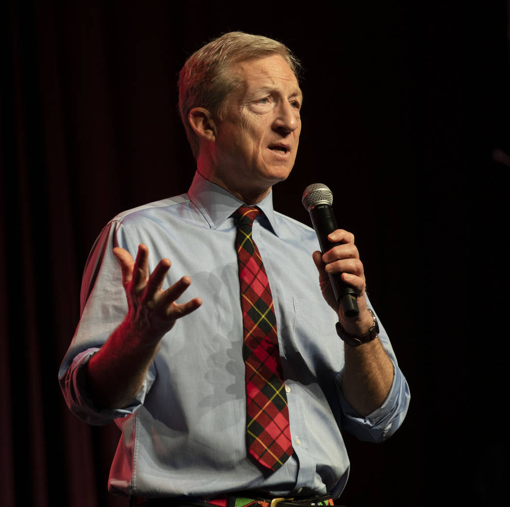 Democratic presidential candidate Tom Steyer speaks during a Care in Action Domestic Worker mee ...