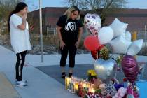 Melany Romero, 11, reacts with her mother Ana Romero Monday, Feb. 17, 2020, at a memorial in th ...