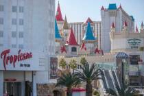 Tropicana is seen on the Strip with Excalibur in the background on Wednesday, Feb. 19, 2020, in ...