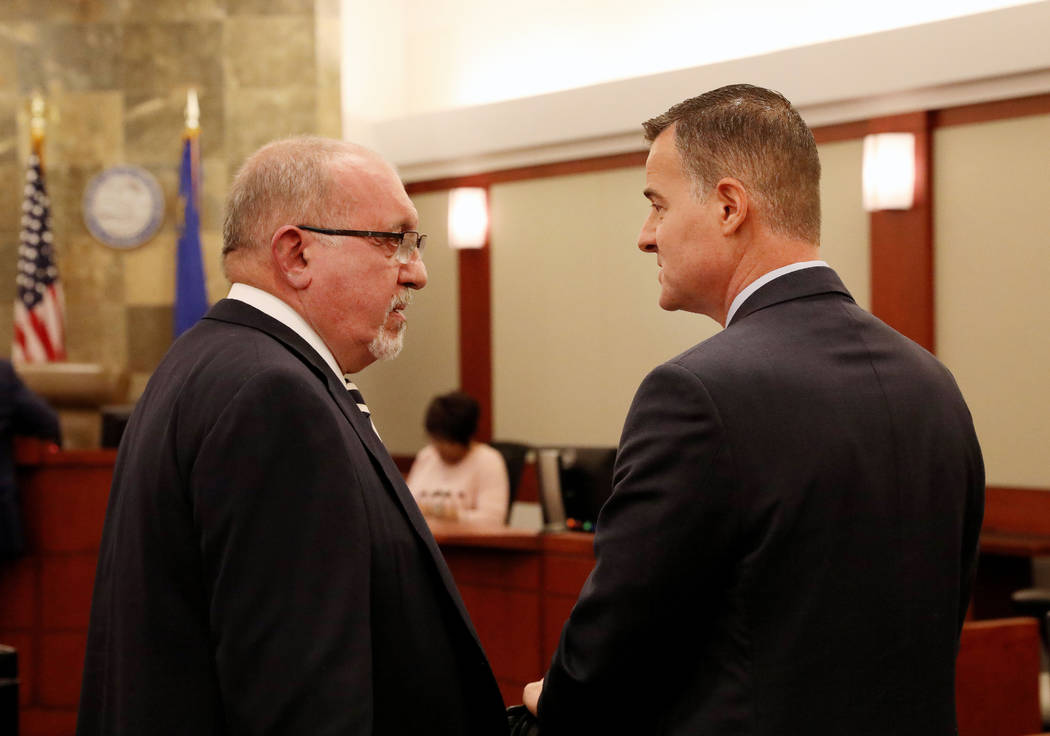 Attorney Dominic Gentile, left, and attorney Christian Matthew, representing the Las Vegas Metr ...