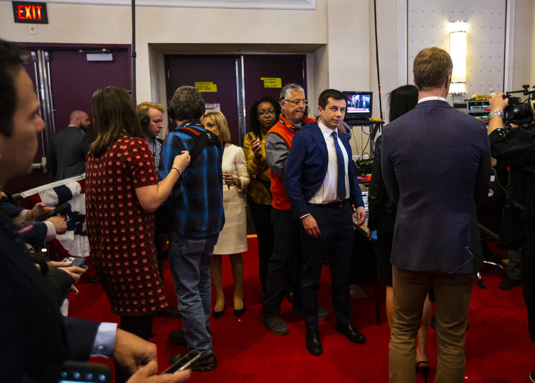 Democratic presidential candidate former South Bend Mayor Pete Buttigieg gets mic'd up in the m ...