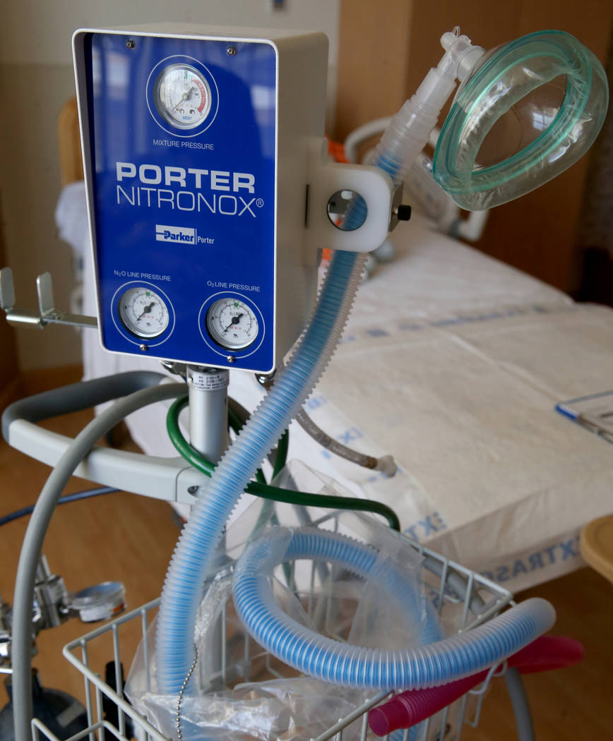 A nitrous oxide machine at St. Rose Dominican Hospital, San Martin campus in Las Vegas Thursday ...