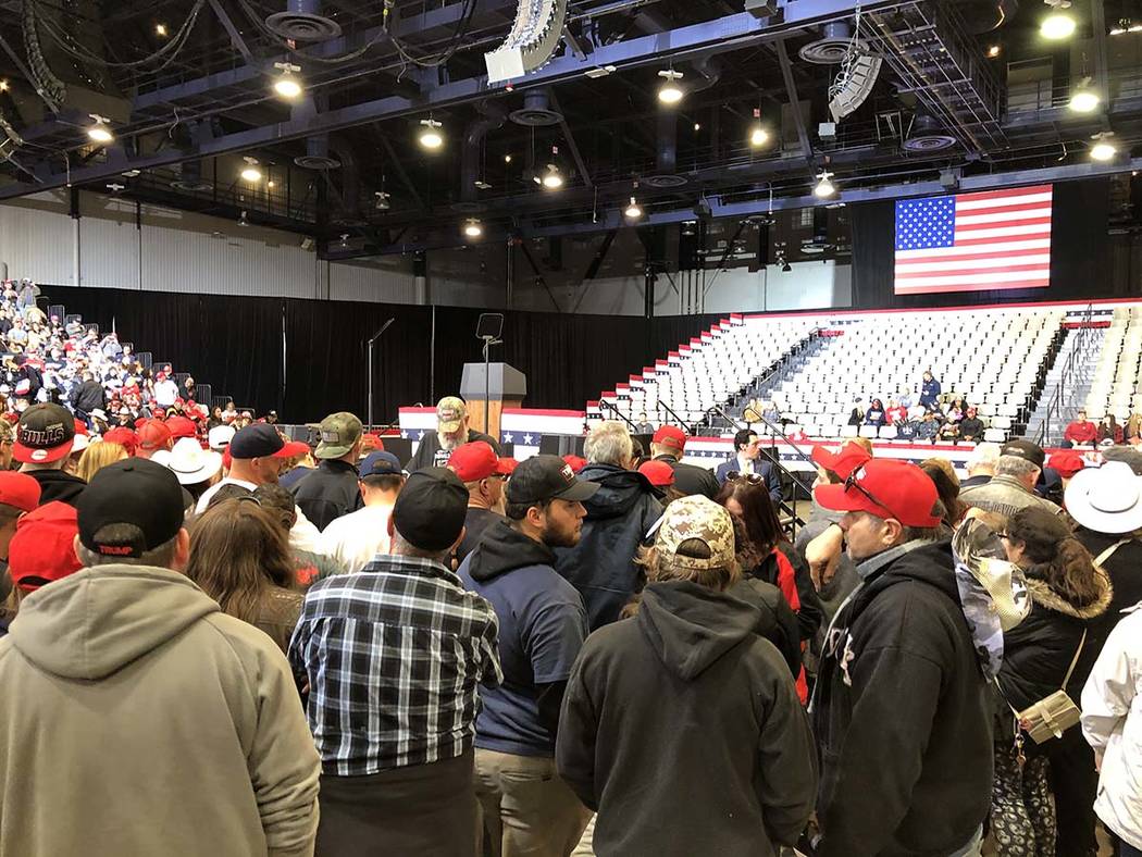Rally goers settle in before the room fills up. (James Schaeffer/Las Vegas Review-Journal)