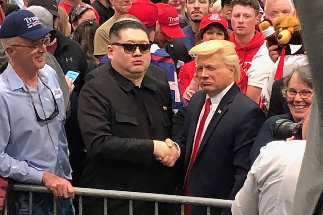 Kim Jung Un and Donald Trump impersonators were in the crowd at the Keep America Great rally, w ...