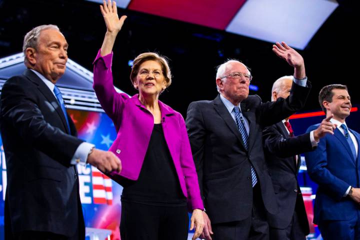 Democratic presidential candidates, from left, former New York City Mayor Michael Bloomberg, Se ...