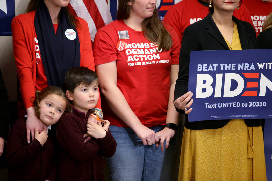 Five-year-old twins Niki and Vivi Barrese and their mother Sasha Barrese of Las Vegas during a ...