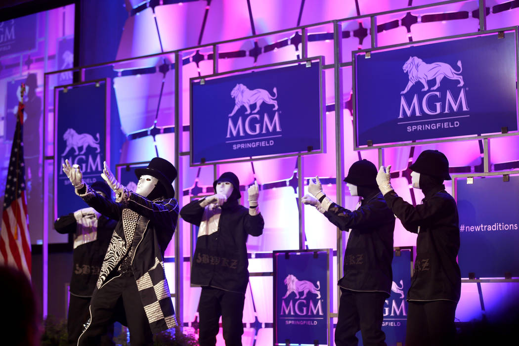 The Jabbawockeez perform during media day for the new MGM Springfield $960 million casino in Ma ...