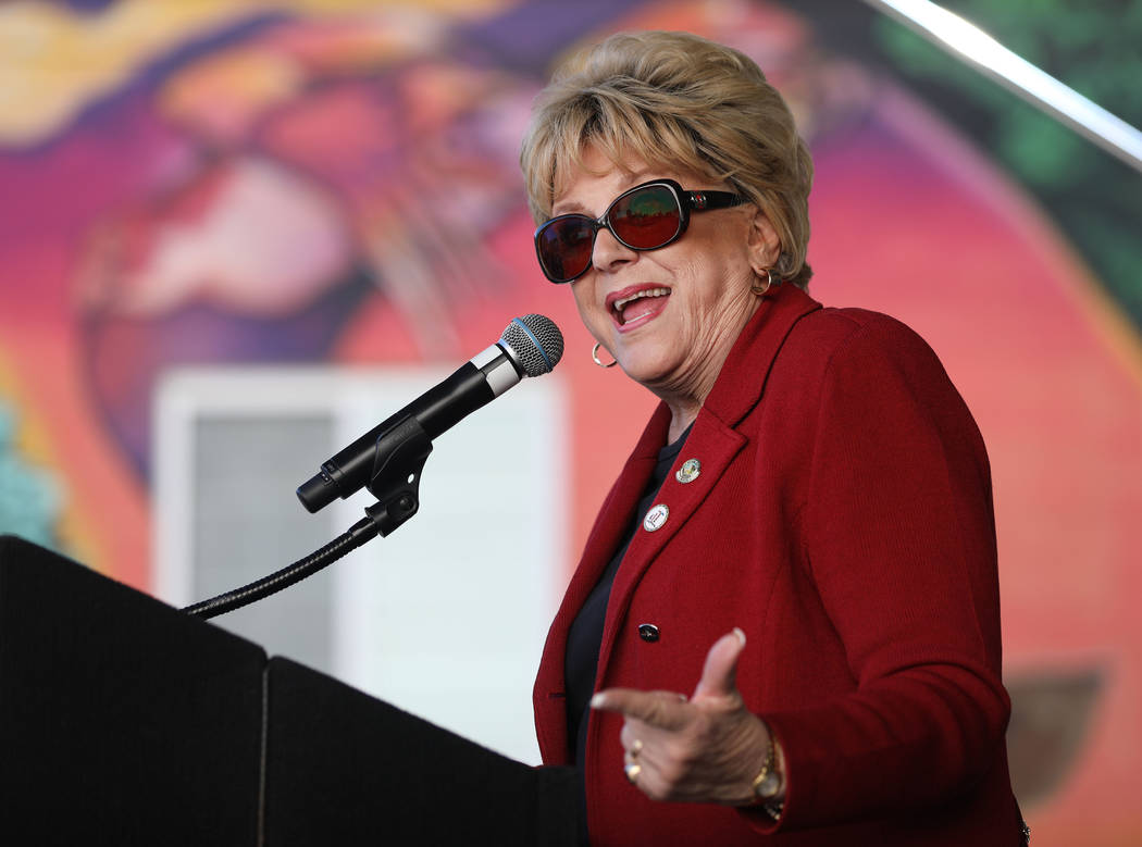Mayor Carolyn Goodman speaks during the grand opening of dT-Alley in downtown Las Vegas on Thur ...