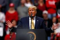 President Donald Trump speaks at a campaign rally Thursday, Feb. 20, 2020, in Colorado Springs, ...
