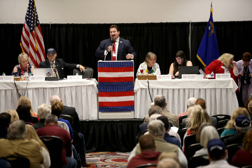 Nevada GOP Chairman Michael McDonald speaks during a Nevada Republican Central Committee meetin ...