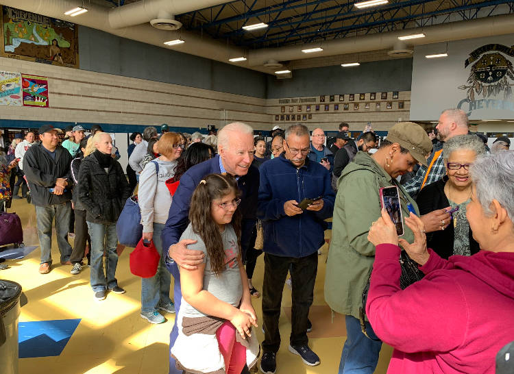 Former Vice President Joe Biden meets with supporters at Cheyenne High School and says "I think ...
