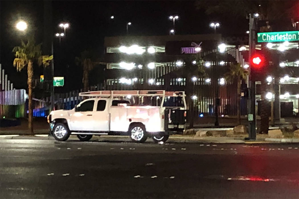 Las Vegas police investigate a fatal crash at Charleston Boulevard and Grand Central Parkway on ...