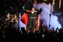 Tyson Fury makes his grand entrance for the WBC world heavyweight championship bout against Deo ...