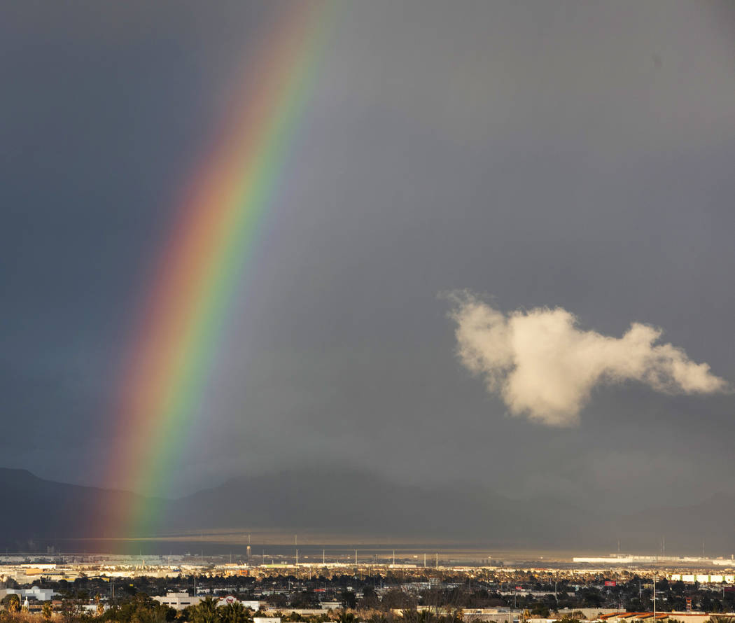 A rainbow appeared after a downpour in Las Vegas on Saturday, Feb. 22, 2020. (Ellen Schmidt/Las ...