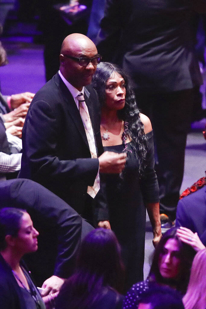 Kobe Bryant's parents Joe and Pam Bryant arrive for a celebration of life for Kobe Bryant and h ...