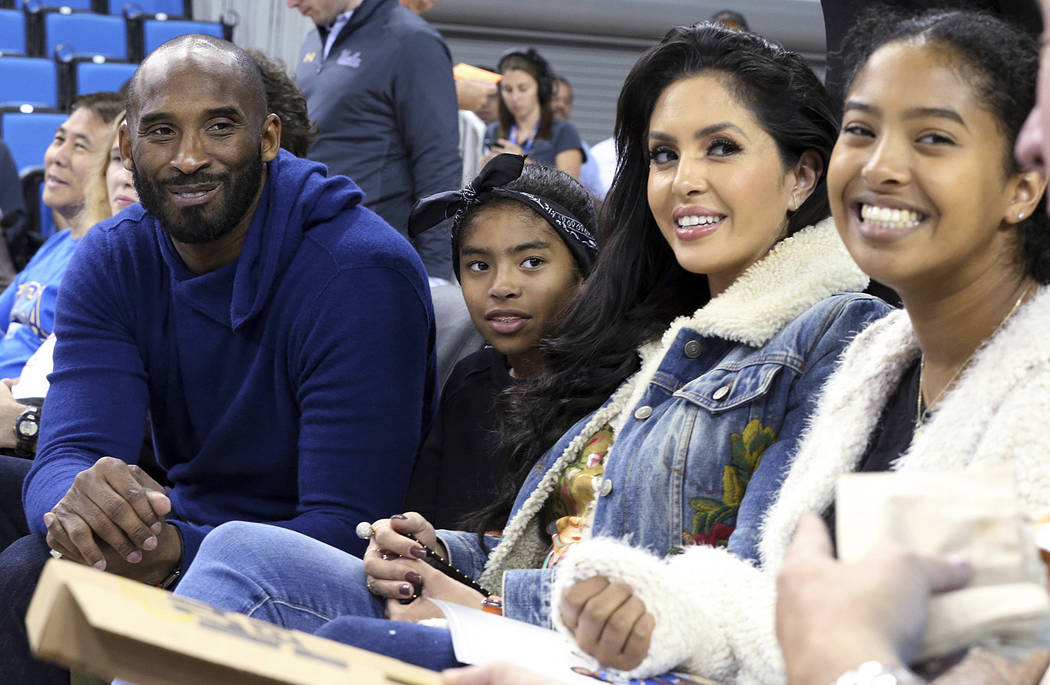 From left, Los Angeles Lakers legend Kobe Bryant, his daughter Gianna Maria-Onore Bryant, wife ...