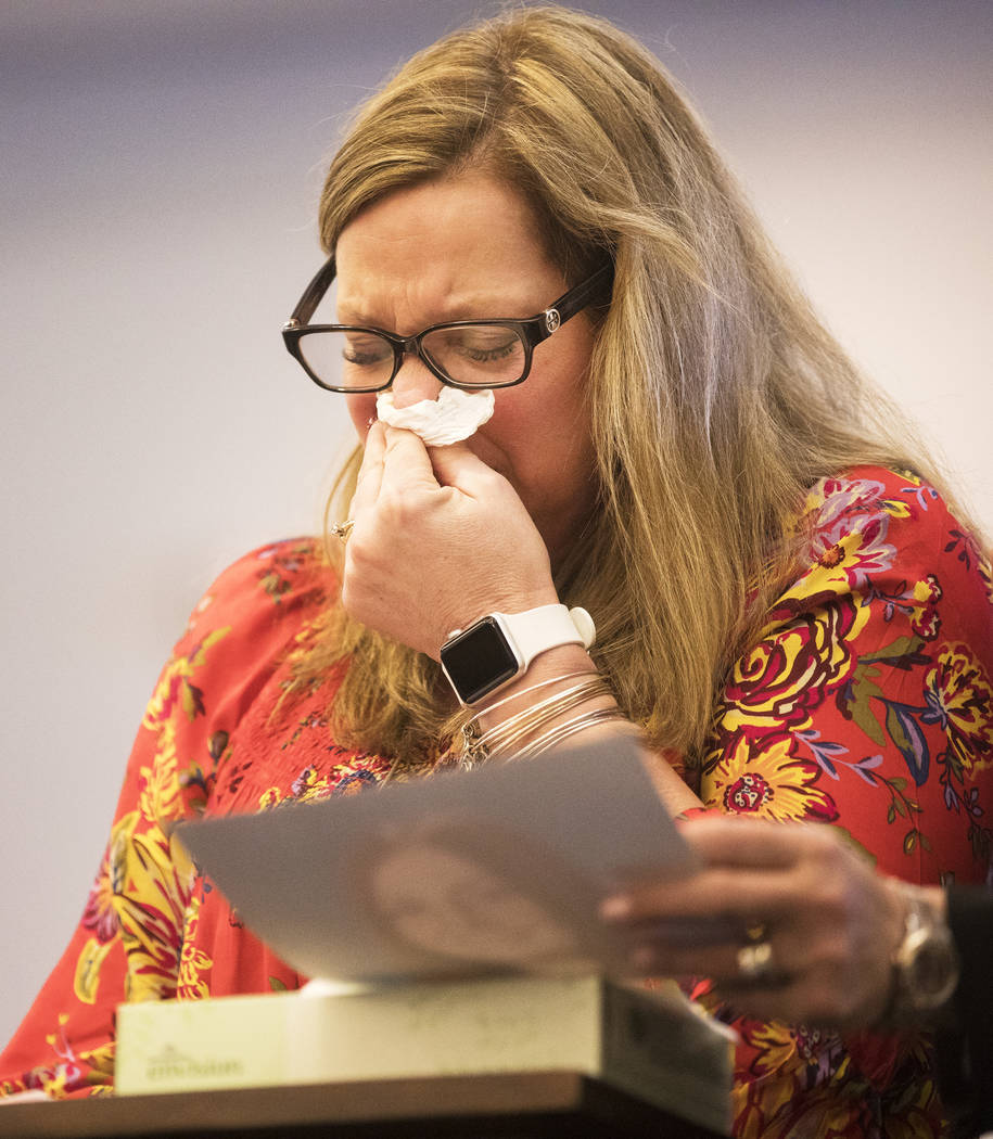 Rhonda Hawley, mother of Brooke Hawley, cries as she gives her victim impact statement Thursday ...