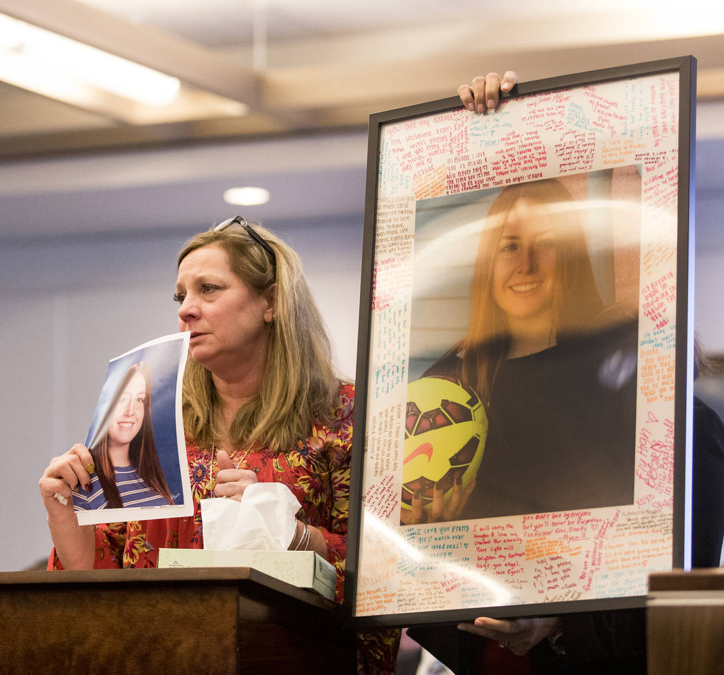 Rhonda Hawley, mother of Brooke Hawley, gives her victim impact statement, Thursday, Feb. 27, 2 ...