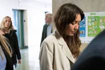 In a Jan. 27, 2020, file photo, Mimi Haleyi, right, arrives to testify in Harvey Weinstein's tr ...