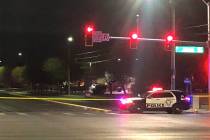 Police investigate a crime scene in the 6100 block of West Oakey Boulevard in Las Vegas on Frid ...