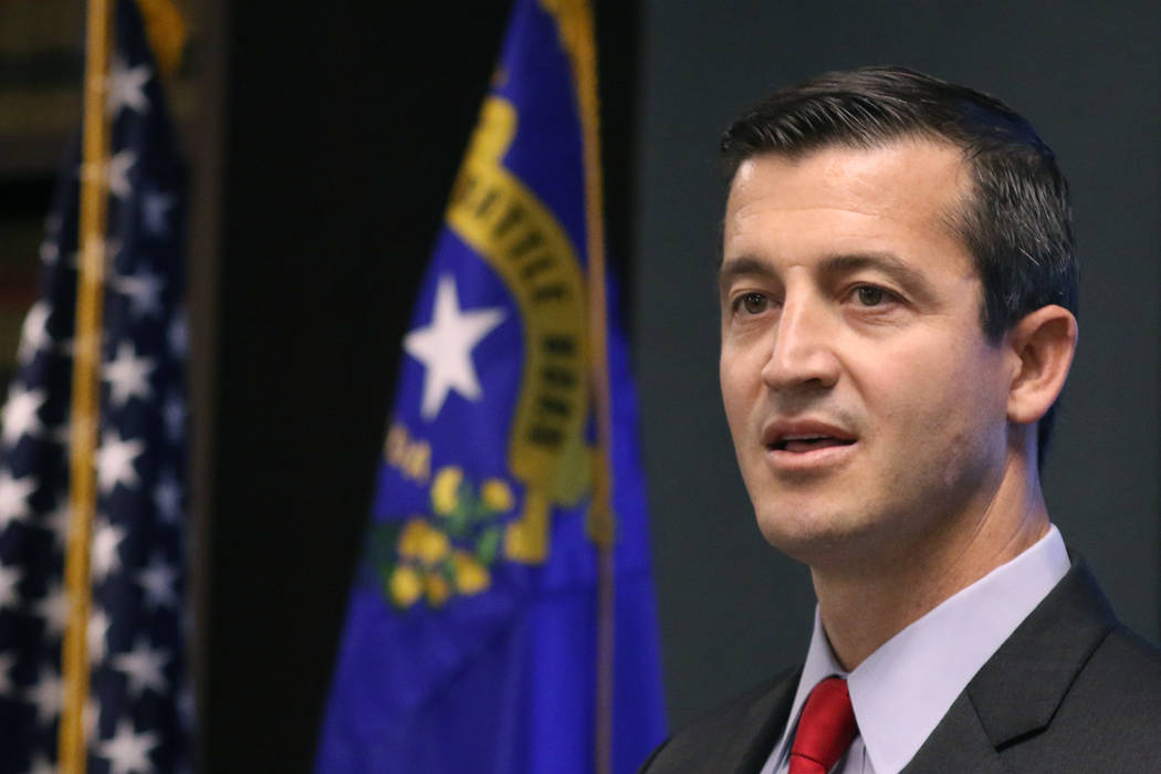 U.S. Attorney Nicholas Trutanich speaks during a news conference on Tuesday, Aug. 27, 2019, in ...