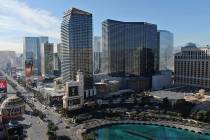 Aerial photo of the Cosmopolitan hotel casino as seen on Friday, January 24, 2020. (Michael Qui ...