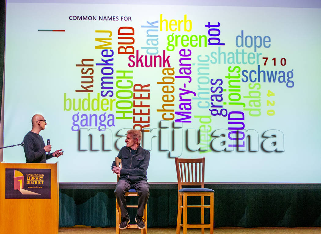 Dr. Scott Jacobson, left, gives a talk on Cannabis 101 joined by Billy Hayes at the West Charle ...