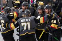 Vegas Golden Knights right wing Reilly Smith (19), Vegas Golden Knights center William Karlsson ...