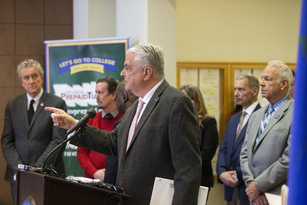 Gov. Steve Sisolak speaks during a press conference to update the public on the state of the co ...
