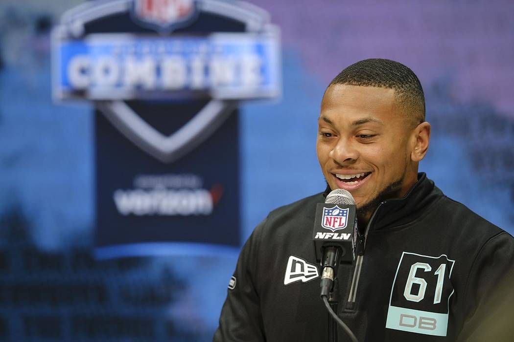 Minnesota defensive back Antoine Winfield Jr. speaks during a press conference at the NFL footb ...
