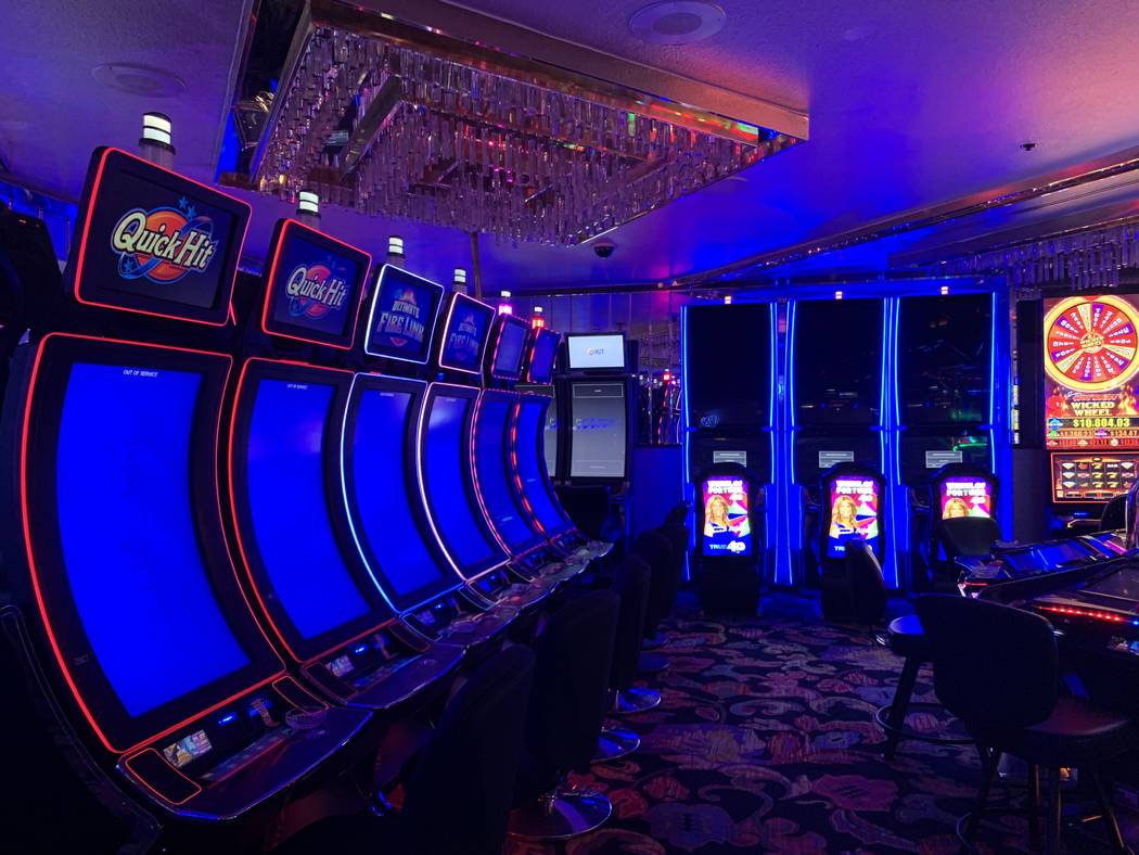 Slot machines at Four Queens show "out of order" messages on Friday, Feb. 28, 2020. ( ...