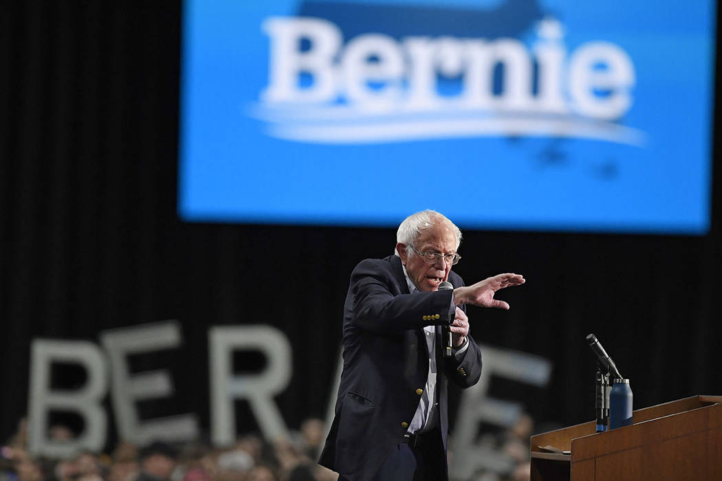 Democratic presidential candidate Sen. Bernie Sanders, I-Vt., speaks during a campaign event, F ...