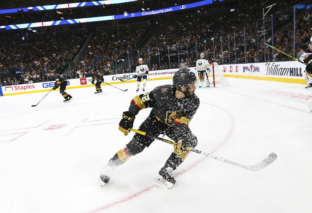 Golden Knights' Gage Quinney (72) skates on the ice during the first period of an NHL hockey ga ...