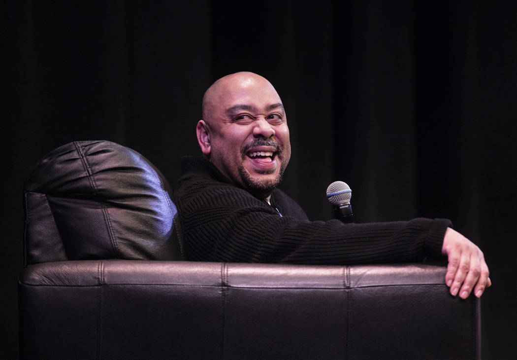 Raymond Santana Jr. shares a laugh with an audience member at the College of Southern Nevada Ni ...