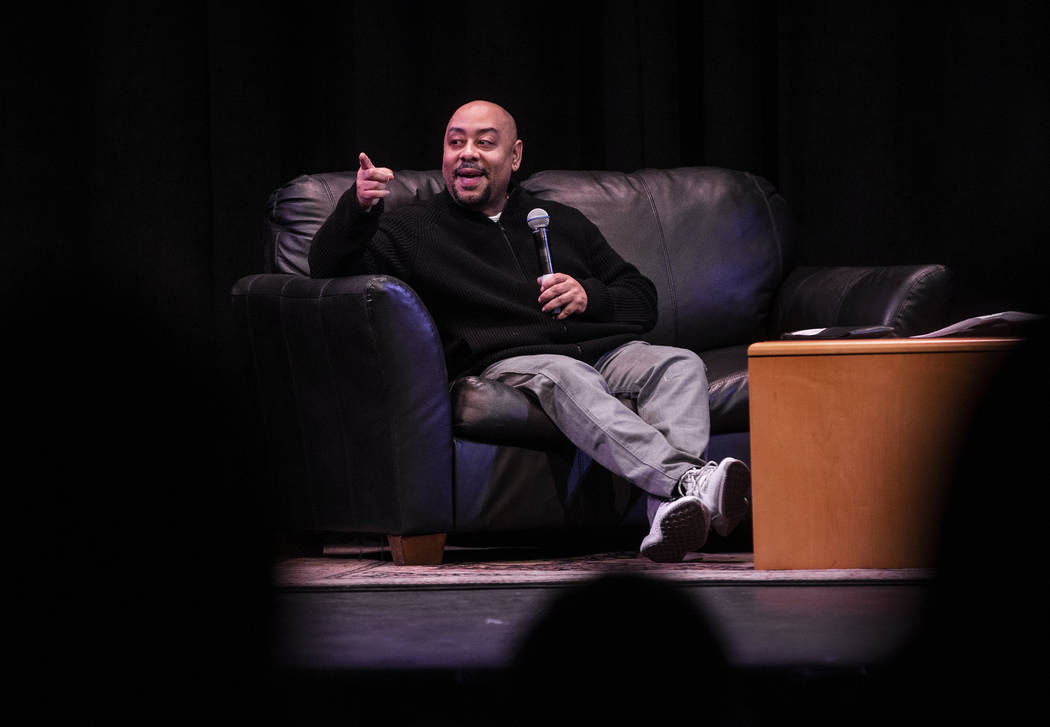 Raymond Santana Jr. speaks at the College of Southern Nevada Nicholas J. Horn Theatre on Friday ...