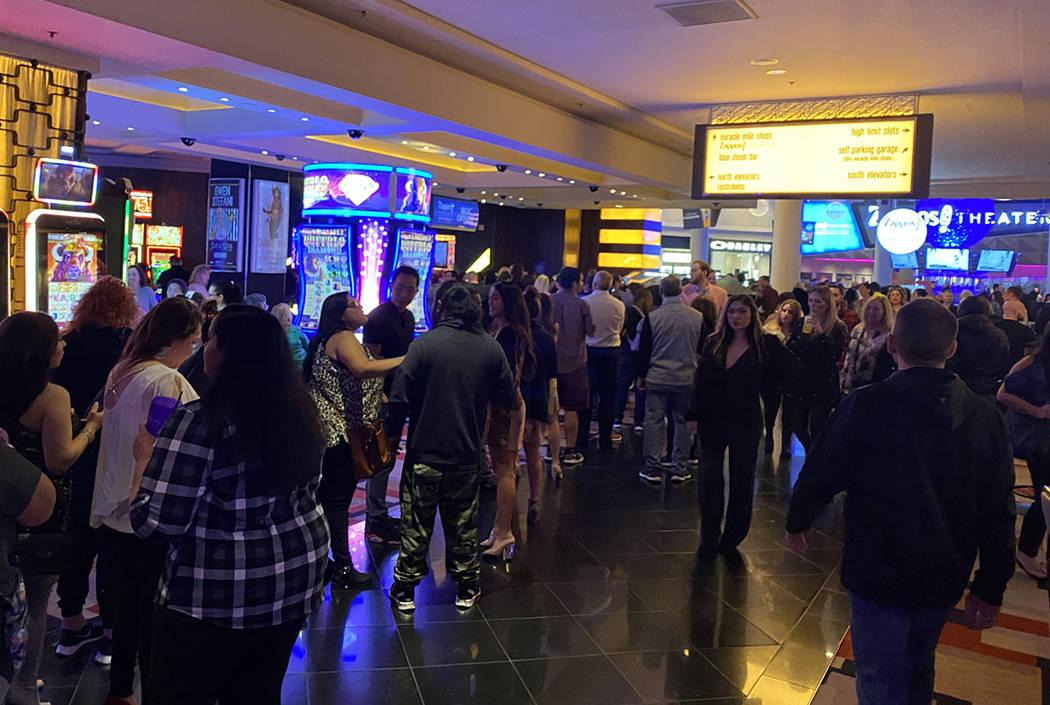 Fans are shown at the box office for Zappos Theater at Planet Hollywood on Friday, shortly afte ...