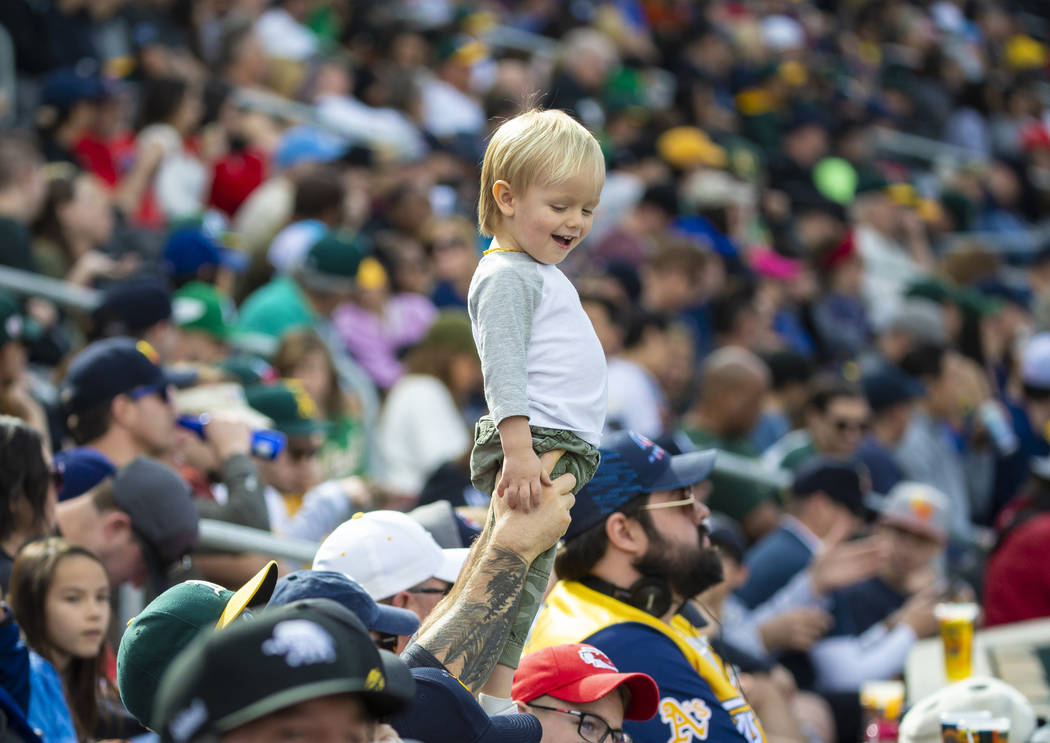 Fans of all ages take in the action during a Major League Baseball game between the Cleveland I ...