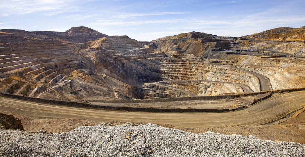 A view of an open pit mine at Nevada Gold Mines' Carlin operation Thursday, Oct. 24, 2019. (Cha ...