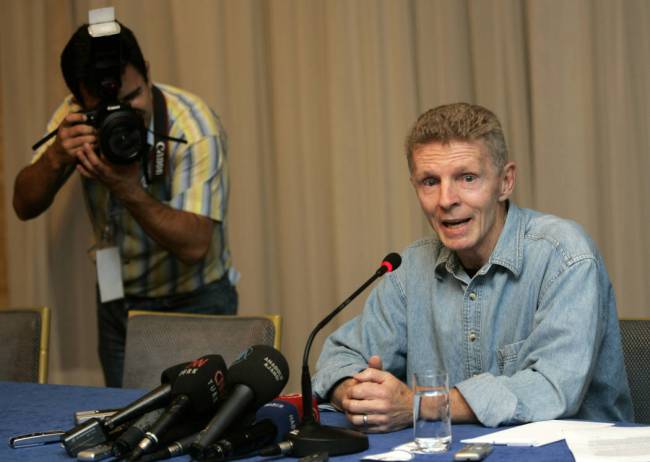 Midnight Express' real-life hero Billy Hayes talks during a press conference in Istanbul, Turke ...