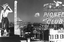 The mushroom cloud from a test of an atomic-bomb is seen from Fremont Street in downtown Las Ve ...