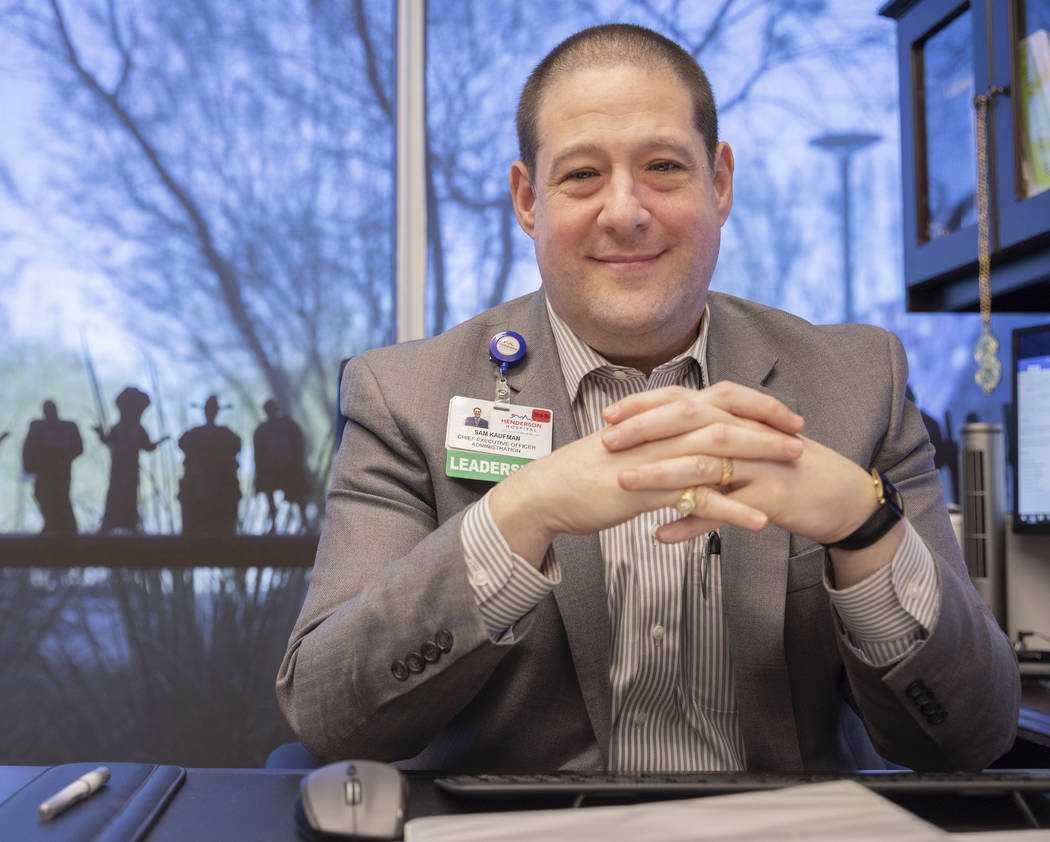 Henderson Hospital chief executive officer Sam Kaufman poses for portrait in his office after d ...