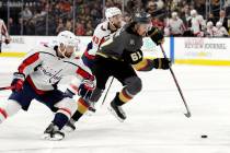 Vegas Golden Knights right wing Mark Stone (61) skates as Washington Capitals defenseman Michal ...