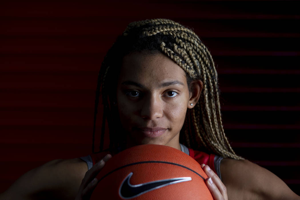 Guard Bailey Thomas (14) poses for a portrait during UNLV women's basketball media day at Thoma ...