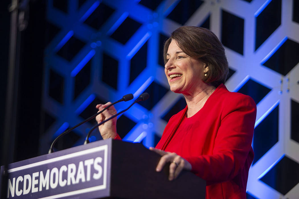 Sen. Amy Klobuchar, D-Minn, speaks at the Blue NC celebration at the Hilton Charlotte Universit ...