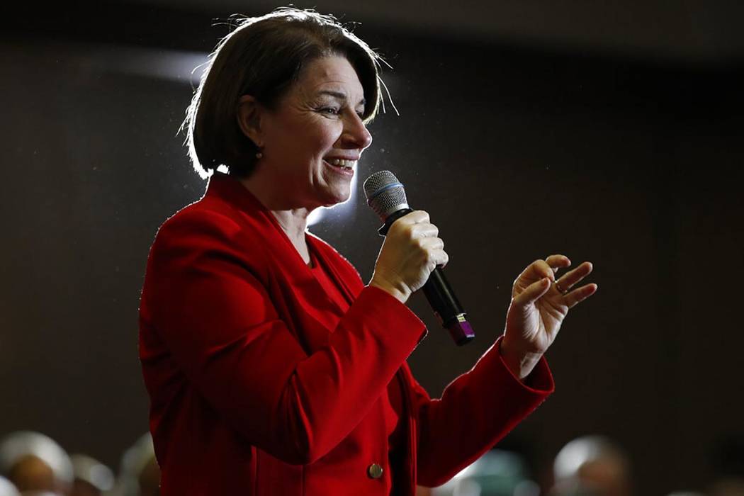 In a Feb. 29, 2020, file photo Democratic presidential candidate Sen. Amy Klobuchar, D-Minn., s ...