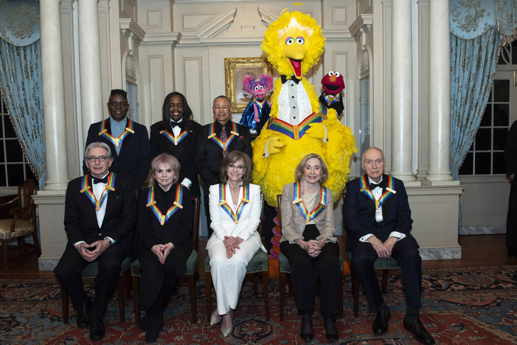 Front row from left, 2019 Kennedy Center Honorees Michael Tilson Thomas, Linda Ronstadt, Sally ...