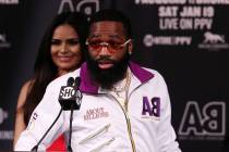 Boxer Adrien Broner addresses the media during a news conference at the David Copperfield Theat ...