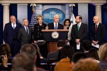 Vice President Mike Pence, center, with, from left, Director of the Centers for Disease Control ...
