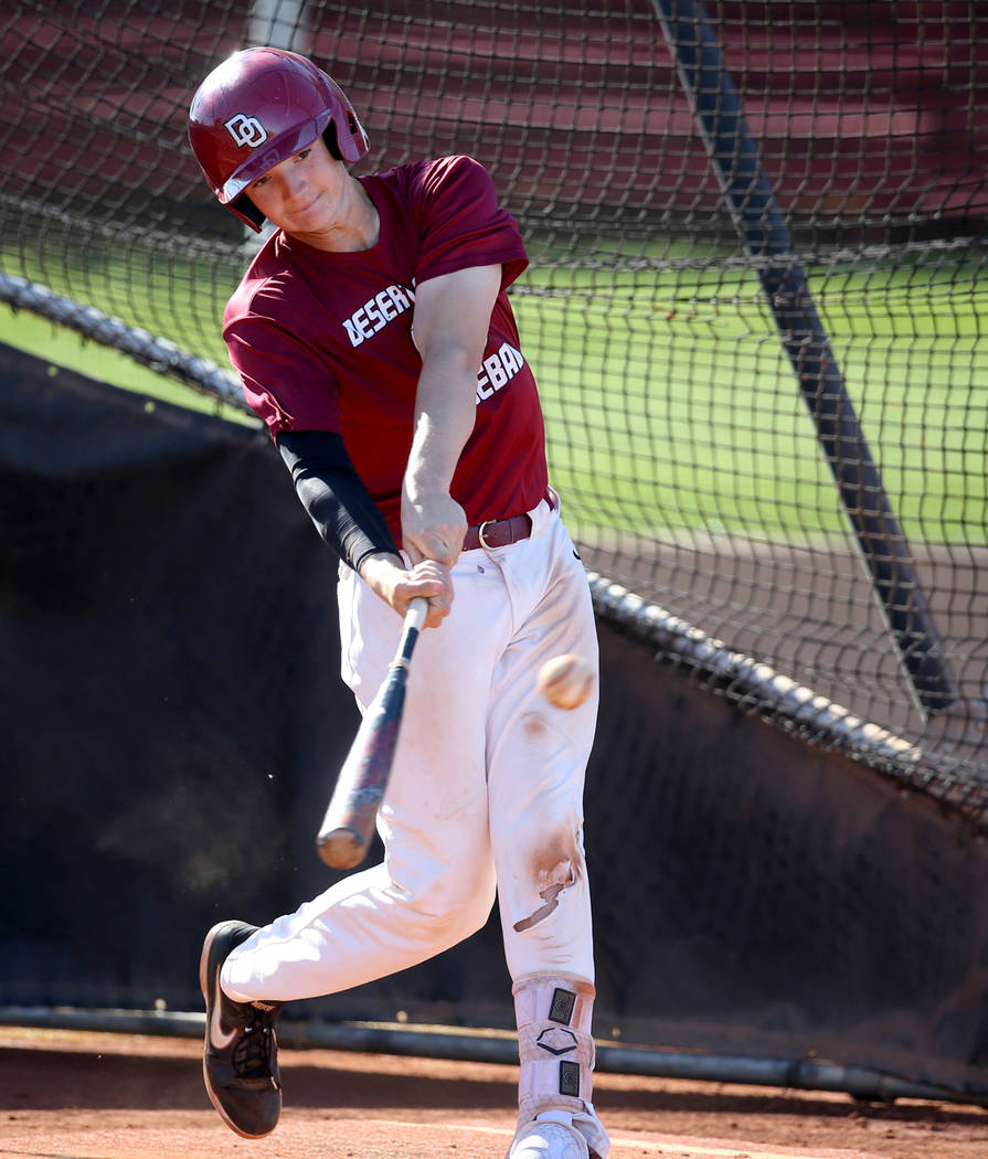 Desert Oasis Colby Smith takes batting practice at the school in Las Vegas Wednesday, March 4, ...